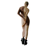 Phatbird Chocolate Striped Cotton Turtleneck Maxi Dress