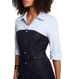 Phatbird Blue Belted Long-Sleeve Midi Dress