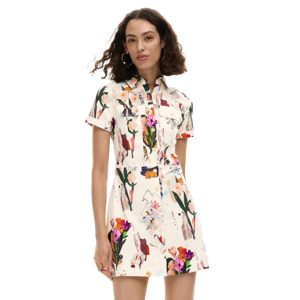 Phatbird Blush Floral Button-Front Short-Sleeve Shirt Dress