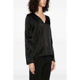 Phatbird Midnight Black Silk-Blend V-Neck Blouse