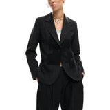 Slate Pinstripe Button-Front Smart Blazer