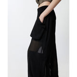 Jet Black Polyester Zip-Front Tailored Trousers