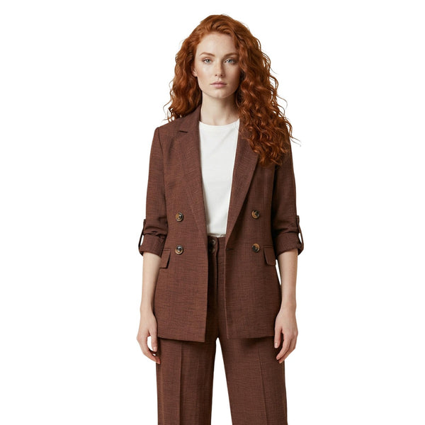 phatbird Brown Lapel-Collar Tailored Blazer
