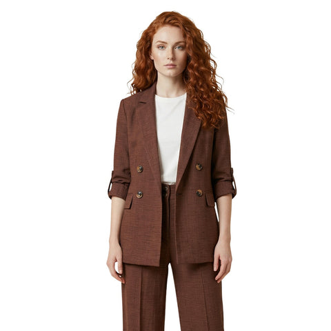 phatbird Brown Lapel-Collar Tailored Blazer