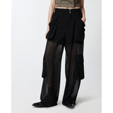 Jet Black Polyester Zip-Front Tailored Trousers