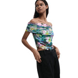 Phatbird Periwinkle Floral Short-Sleeve Boat-Neck Top