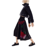 Phatbird Black Button-Front Cotton Skirt