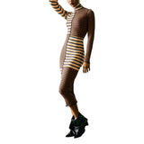 Phatbird Chocolate Striped Cotton Turtleneck Maxi Dress
