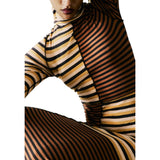 Phatbird Chocolate Striped Cotton Turtleneck Maxi Dress