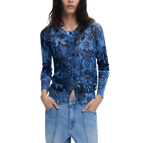 Desigual Dark Blue Floral Print Cardigan