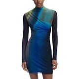 Desigual Abstract Ruched Mesh Mini Dress