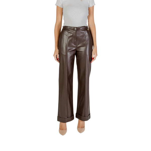Brown Leather Wide-Leg Trousers