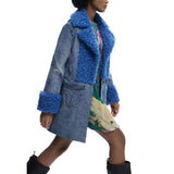 Phatbird Denim-Wash Cotton V-Neck Lapel Blazer