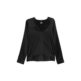 phatbird Midnight Black Silk-Blend V-Neck Blouse