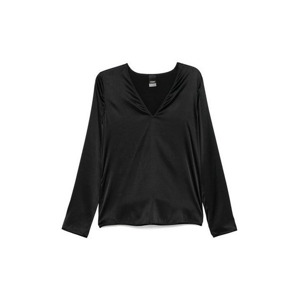phatbird Midnight Black Silk-Blend V-Neck Blouse