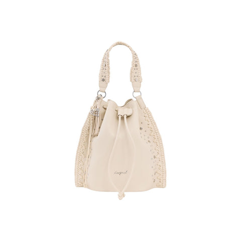 Taupe Lace-Up Roomy Canvas Shopper