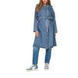 Women's Denim Trench Coat with Belt