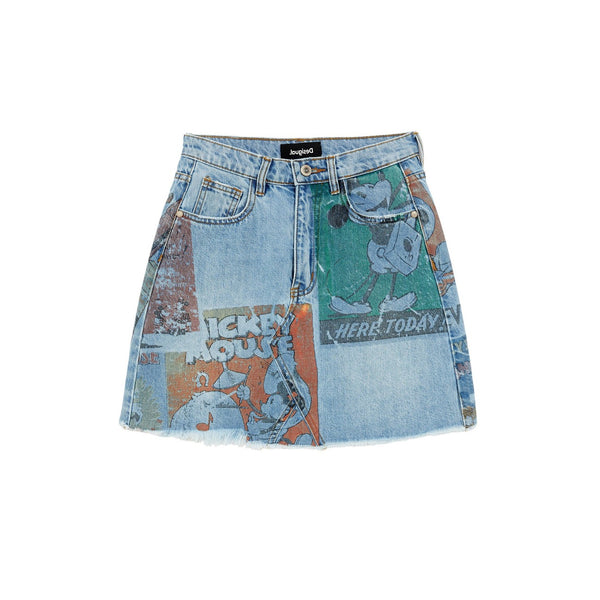Phatbird Denim-Blue Cotton Print Winter Skirt