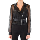 phatbird Black Belted Zip-Front Lapel Blazer