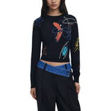 Desigual Cropped Artistic Doodle Knitwear