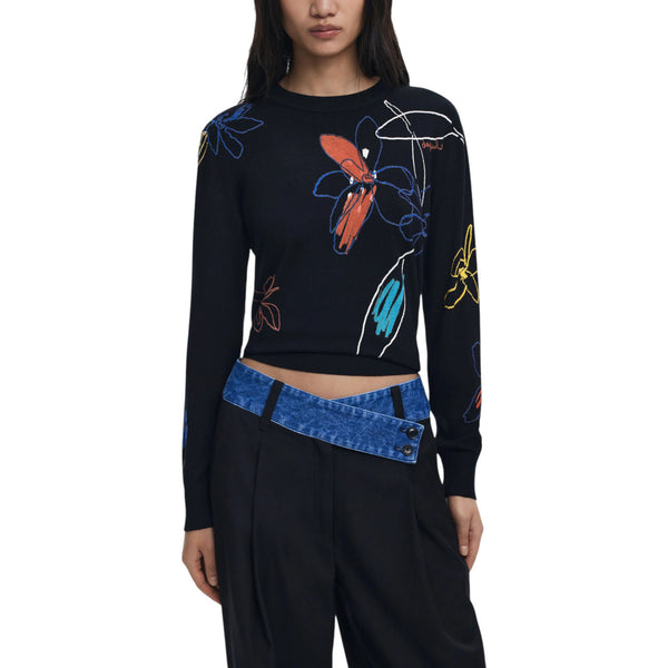 Desigual Cropped Artistic Doodle Knitwear