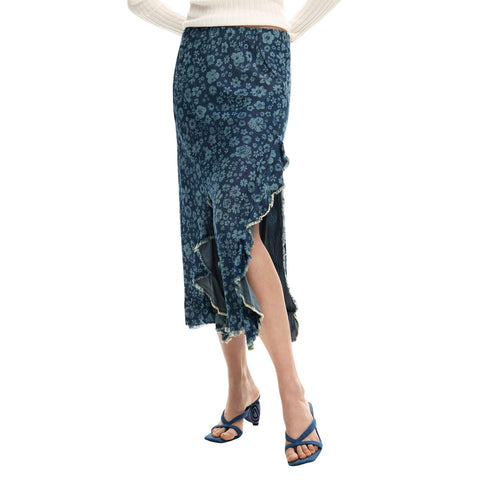 Phatbird Cobalt Lyocell Bloom Midi Skirt