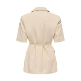 Phatbird Beige Linen Belted Short-Sleeve Blazer