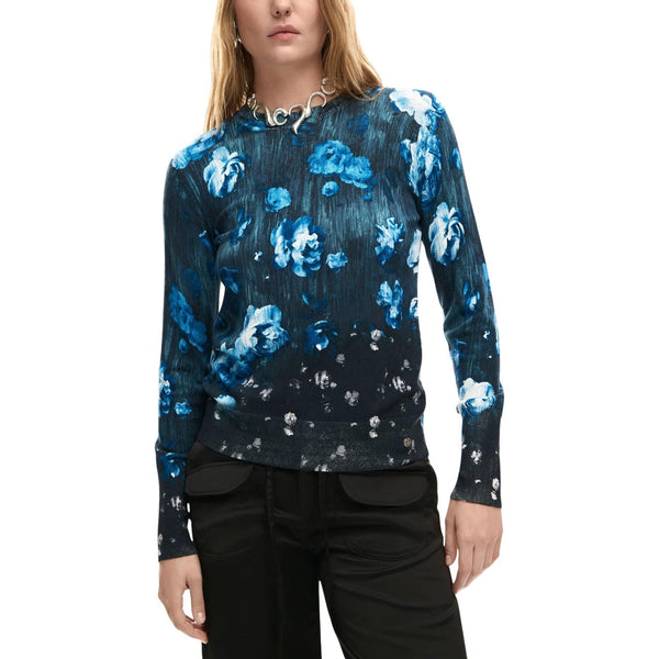 Noir Floral Viscose Round-Neck Long-Sleeve Knit