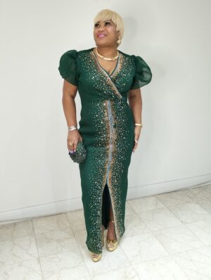 Emerald Green Front Bejewelled Dress