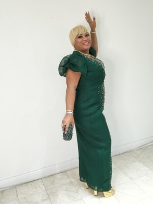 Emerald Green Front Bejewelled Dress - Image 9