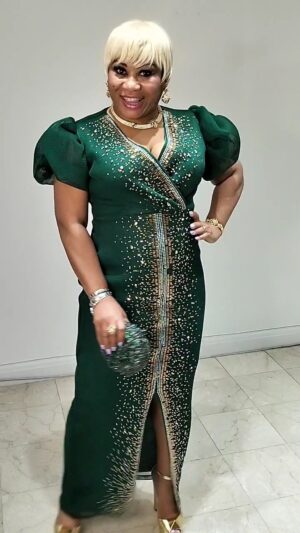 Emerald Green Front Bejewelled Dress - Image 2